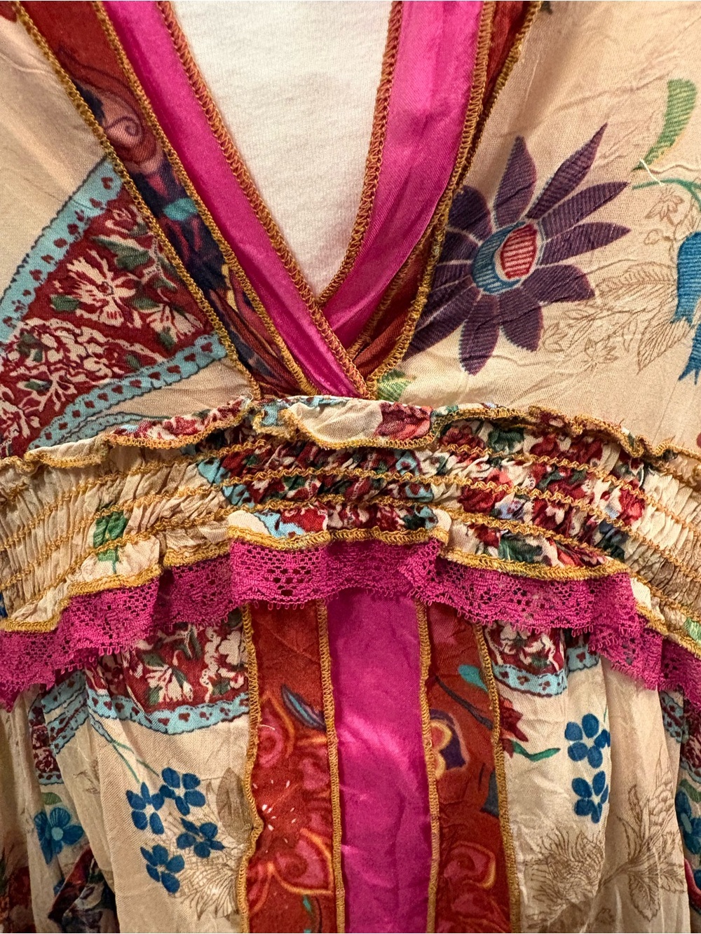 Johnny Was Boho Floral V-Neck Peasant Blouse, Size XL (EUC) - Picture 4 of 10